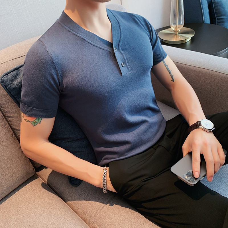 Ljeto za slobodno vrijeme u korejskom stilu 2022. za muškarce, majice kratkih rukava/muške uske majice s V-izrezom, poslovne ležerne majice/veća veličina S-4XL