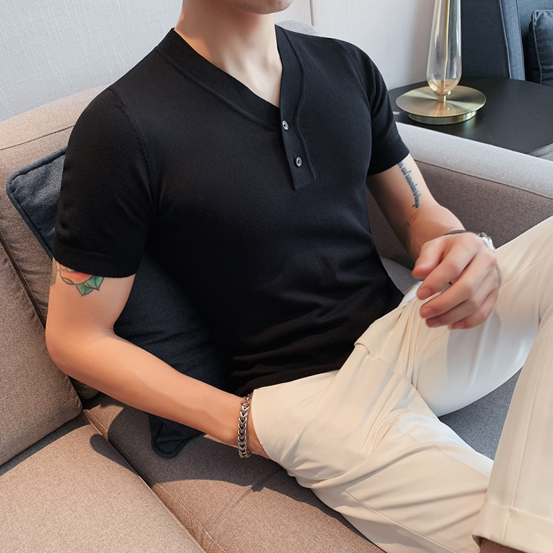 Ljeto za slobodno vrijeme u korejskom stilu 2022. za muškarce, majice kratkih rukava/muške uske majice s V-izrezom, poslovne ležerne majice/veća veličina S-4XL