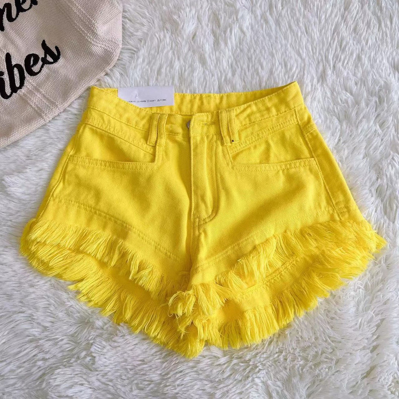 2024 nyár, új női bojt farmer rövidnadrág farmer fodros rojtos perforált meleg nadrág