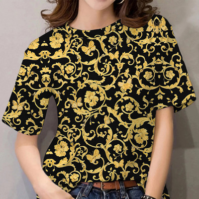 Vasaras T-krekls Sievietēm 3D Baroka apdruka ar īsām piedurknēm Luksusa T krekls Fashion Girl Top Tee Harajuku Tkrekls Liela izmēra drēbes Y2k