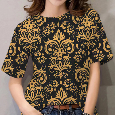 Vasaras T-krekls Sievietēm 3D Baroka apdruka ar īsām piedurknēm Luksusa T krekls Fashion Girl Top Tee Harajuku Tkrekls Liela izmēra drēbes Y2k