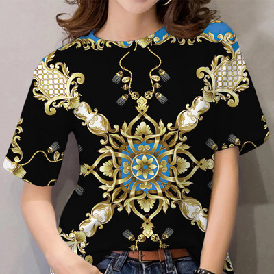 Vasaras T-krekls Sievietēm 3D Baroka apdruka ar īsām piedurknēm Luksusa T krekls Fashion Girl Top Tee Harajuku Tkrekls Liela izmēra drēbes Y2k
