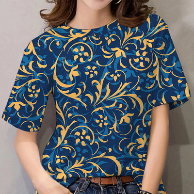 Vasaras T-krekls Sievietēm 3D Baroka apdruka ar īsām piedurknēm Luksusa T krekls Fashion Girl Top Tee Harajuku Tkrekls Liela izmēra drēbes Y2k