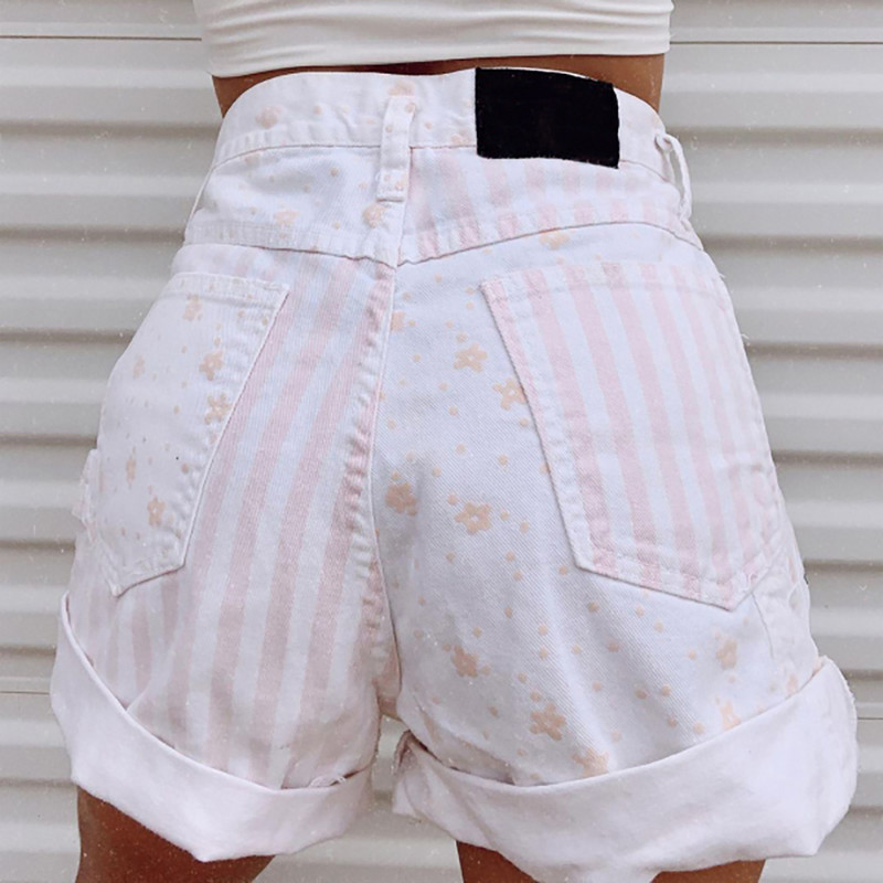 Modne kratke traper kratke hlače s prugastim šavovima 2024., nove ljetne kratke hlače s uzorkom petokrake zvijezde na pruge Ženske kratke hlače Kauzalne ženske hlače