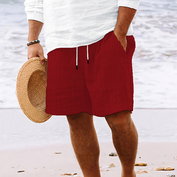 Плажни панталони за лятна ваканция Мъжки бързосъхнещи панталони за сърф нови памучни и конопени къси панталони Въже за много чанти може да се пусне свободни плувни шорти