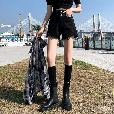 Vasaras sieviešu vintage Y2K Streetwear džinsa šorti ar augstu vidukli šorti ikdienas sieviešu brīvi pieguļoši zili džinsa šorti sieviešu apģērbi