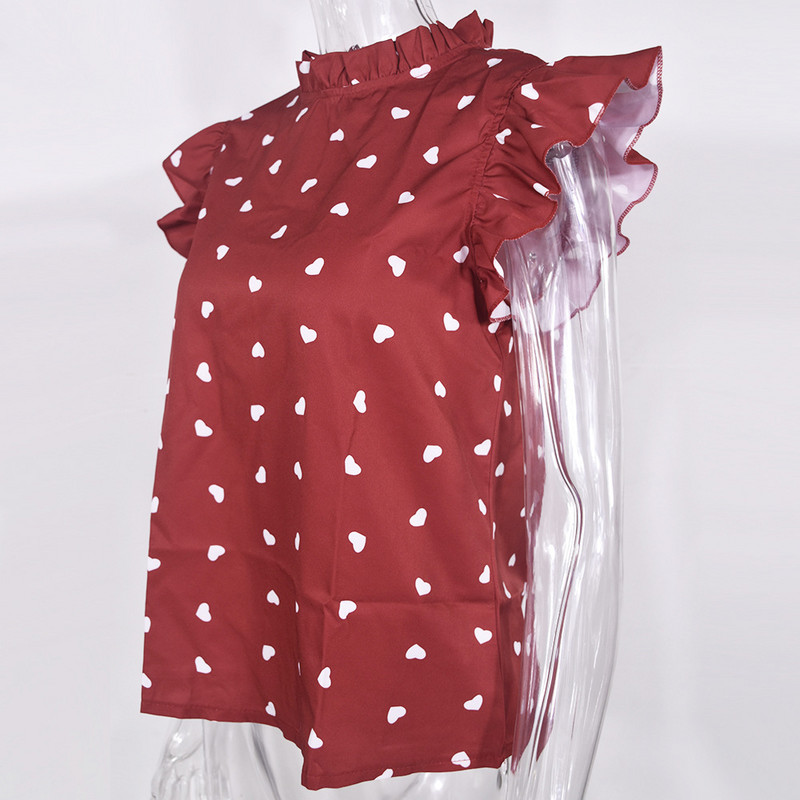 Elegants sieviešu blūzes krekls ar apdruku, 2023. gada vasaras saldais krekls ar volāniem apaļu kakla izgriezumu punktveida krekls biroja sieviešu topi S-XL