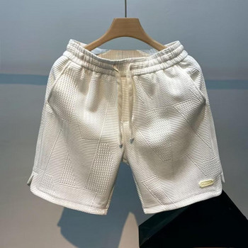 Летни шорти с джобове с дължина до коляното Мъжки свободни ежедневни фитнес шорти за бягане Геометрична текстура Спортни шорти Streetwear
