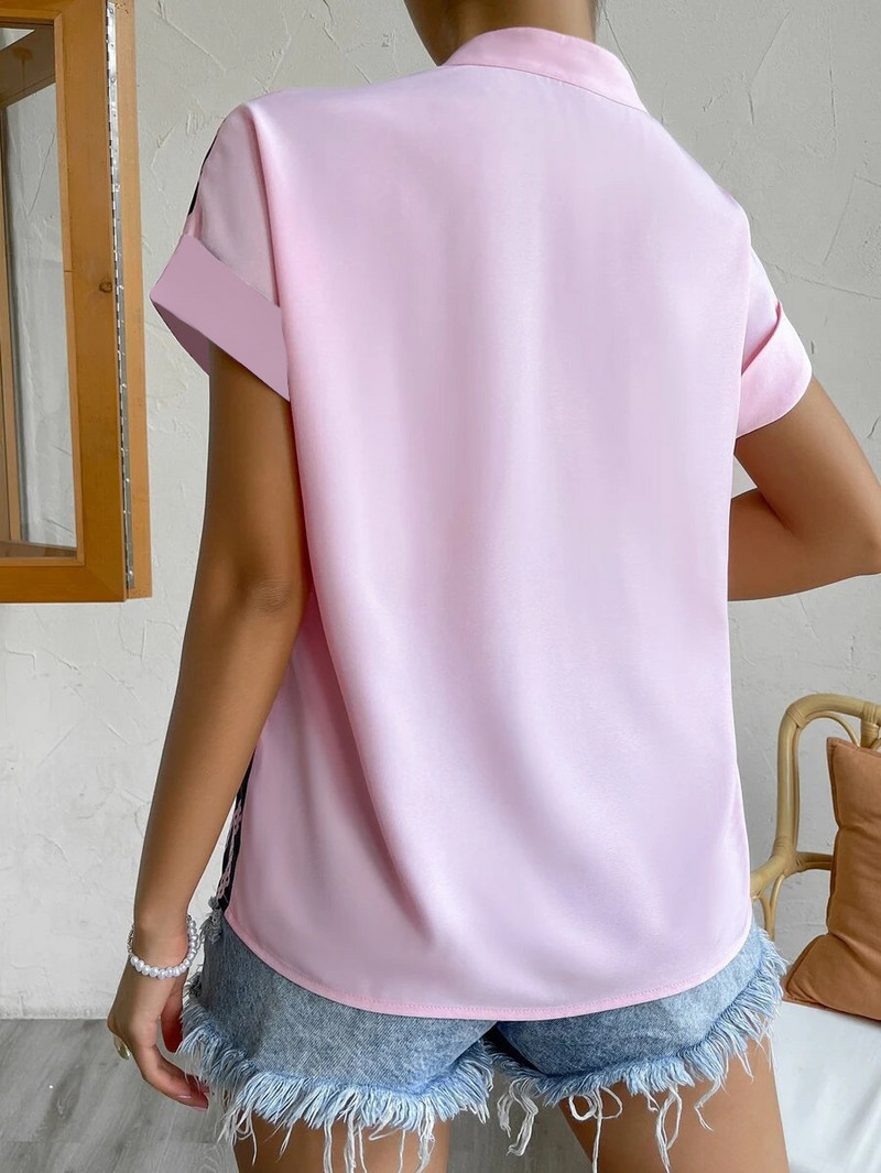 Elegantna ženska bluza Ljeto 2024. Jednostavne majice Jednobojne uske košulje kratkih rukava s V-izrezom i gumbima Uredske ženske bijele košulje Street S-XXL