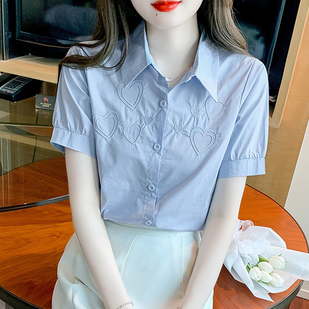 Moda za ljeto i proljeće 2024. Ženska pamučna košulja novog stila za slobodno vrijeme, trendi S-2xl, slatke majice s vezom Z873