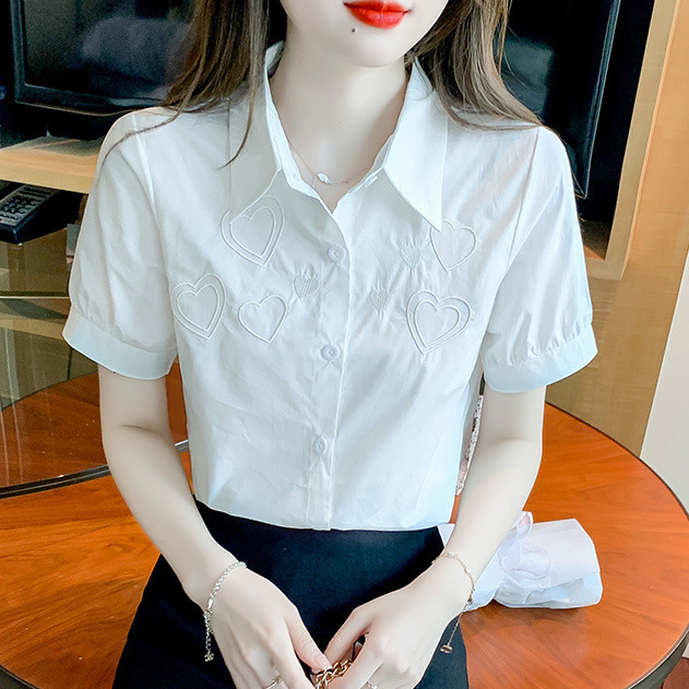 Moda za ljeto i proljeće 2024. Ženska pamučna košulja novog stila za slobodno vrijeme, trendi S-2xl, slatke majice s vezom Z873