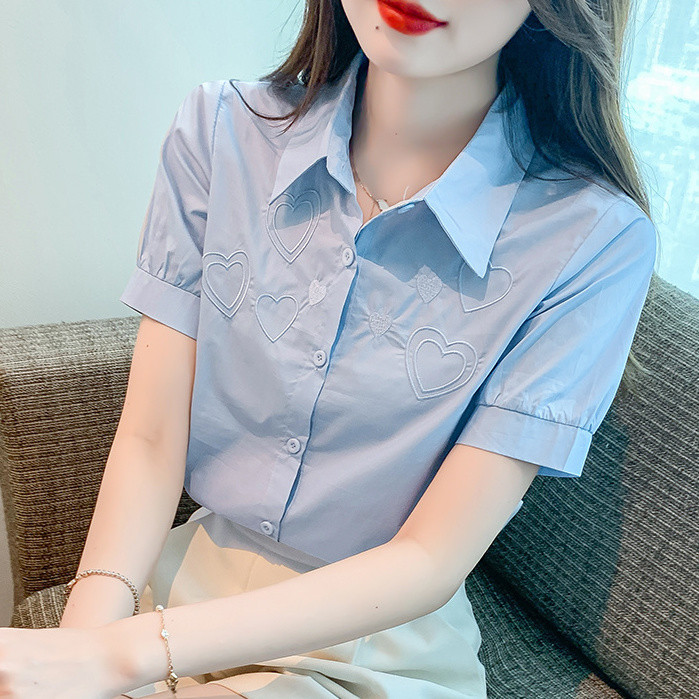 Moda za ljeto i proljeće 2024. Ženska pamučna košulja novog stila za slobodno vrijeme, trendi S-2xl, slatke majice s vezom Z873