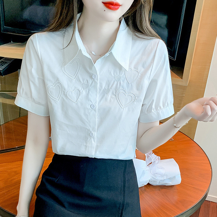 Moda za ljeto i proljeće 2024. Ženska pamučna košulja novog stila za slobodno vrijeme, trendi S-2xl, slatke majice s vezom Z873