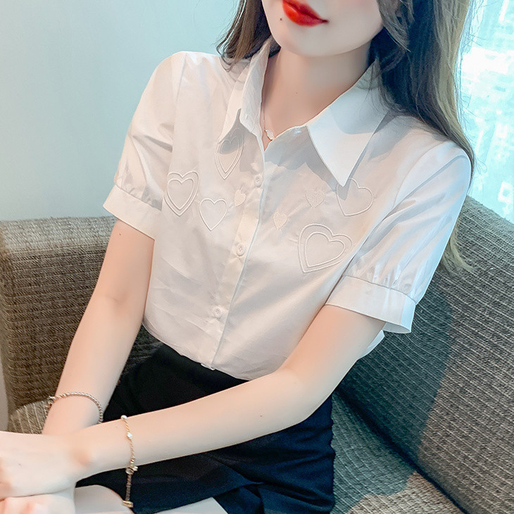 Moda za ljeto i proljeće 2024. Ženska pamučna košulja novog stila za slobodno vrijeme, trendi S-2xl, slatke majice s vezom Z873