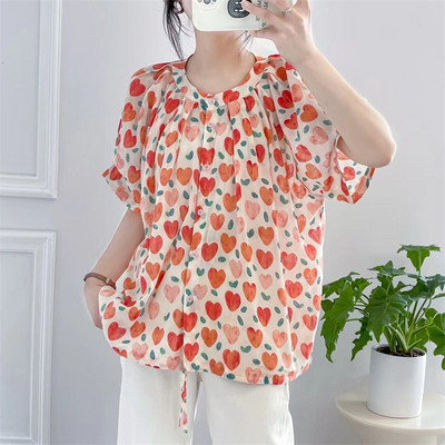 Γυναικεία μόδα μπλούζα 2024 Κομψά πουκάμισα και μπλούζες με λαιμόκοψη σε O-λαιμόκοψη Γυναικεία casual φαρδιά μπλουζάκια Plus Size S-4XL