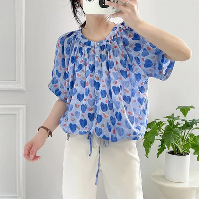 Γυναικεία μόδα μπλούζα 2024 Κομψά πουκάμισα και μπλούζες με λαιμόκοψη σε O-λαιμόκοψη Γυναικεία casual φαρδιά μπλουζάκια Plus Size S-4XL