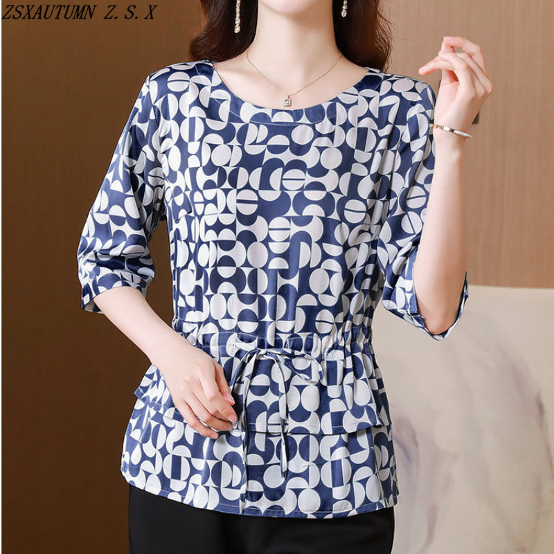 Visokokvalitetne jednostavne fine elegantne bluze Ženska korejska ženska odjeća Modna široka košulja Ljetne nove vintage otisnute ležerne majice