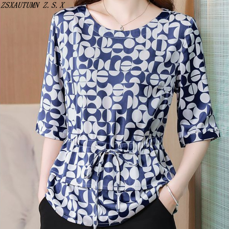 Visokokvalitetne jednostavne fine elegantne bluze Ženska korejska ženska odjeća Modna široka košulja Ljetne nove vintage otisnute ležerne majice