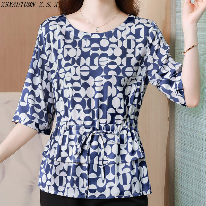 Visokokvalitetne jednostavne fine elegantne bluze Ženska korejska ženska odjeća Modna široka košulja Ljetne nove vintage otisnute ležerne majice