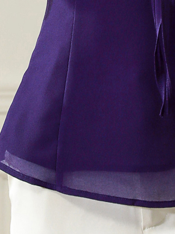 QoerliN modna košulja kratkih rukava Ženska bluza Ljeto 2023. Nova ženska odjeća Ljubičasti francuski V-izrez Top od šifona s naborima S-3XL