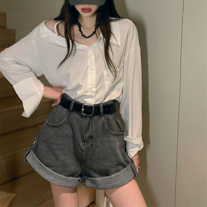 Hdspq Prevelike traper kratke hlače visokog struka Ženske kratke traperice širokih nogavica Ljeto 2023. Ženske kratke hlače korejskog kroja Ulična odjeća