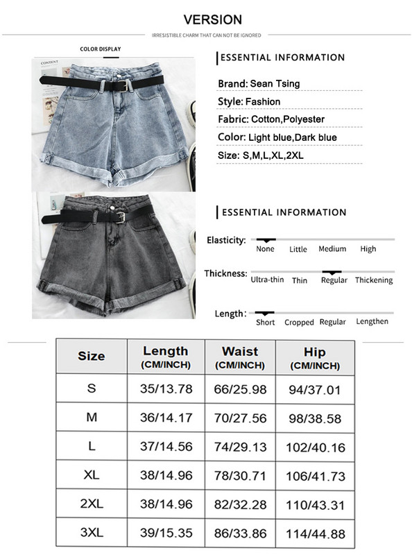 Sean Tsing® Ljeto 2023 Ženske traperice Kratke hlače Plave Crne Visokog struka Ležerna široka ulična odjeća Traper Vruće hlače Hlače s zaobljenim rubovima