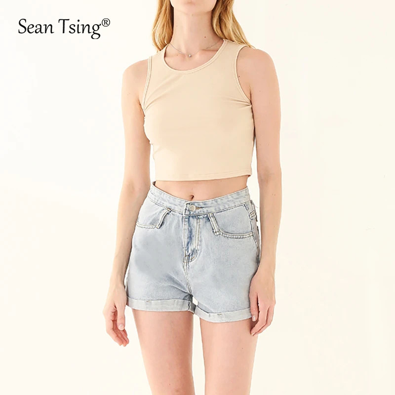 Sean Tsing® Ljeto 2023 Ženske traperice Kratke hlače Plave Crne Visokog struka Ležerna široka ulična odjeća Traper Vruće hlače Hlače s zaobljenim rubovima