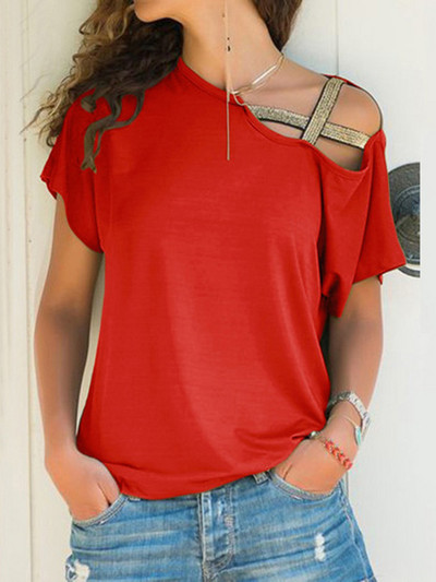 S-5XL női ferde nyakú, szabálytalan keresztezett blúz patchwork tömör felsők Blusa Femme egy vállú nyári ing üreges