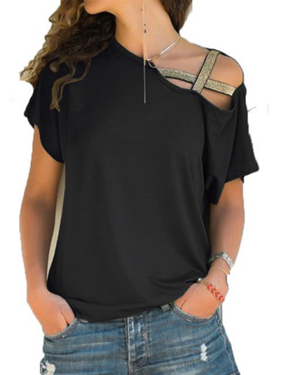 S-5XL női ferde nyakú, szabálytalan keresztezett blúz patchwork tömör felsők Blusa Femme egy vállú nyári ing üreges