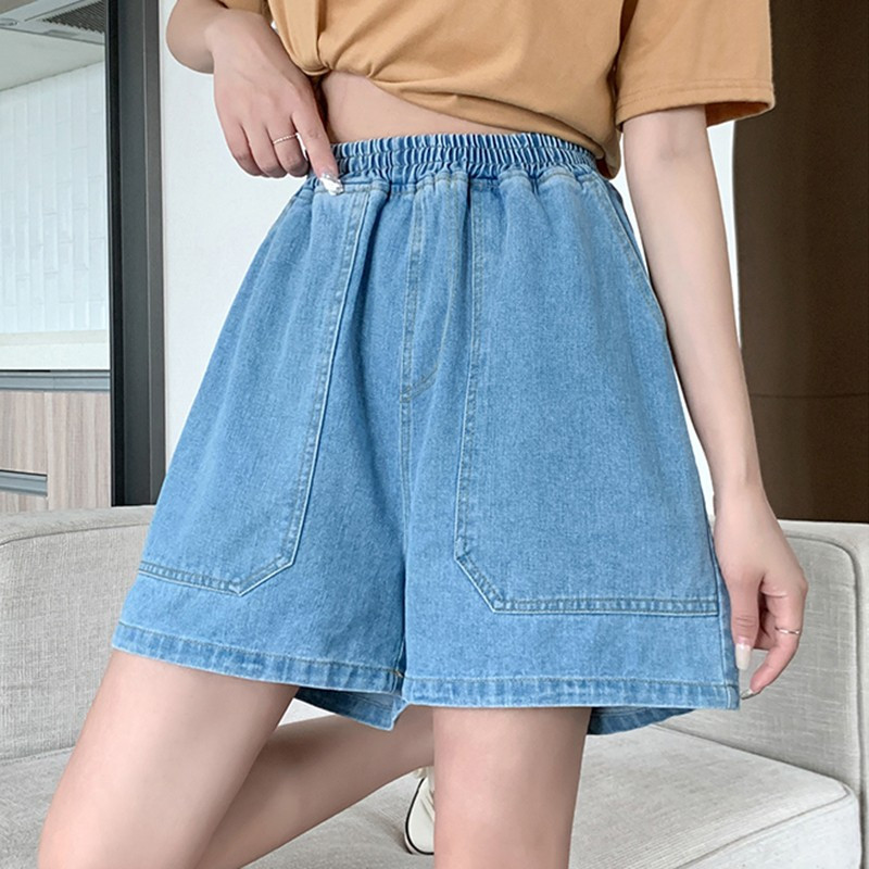 Ležerne traper kratke hlače visokog struka Novi dolazak Ljeto 2024 Jednostavan stil Jednobojne osnovne labave ženske tanke kratke traperice W1713