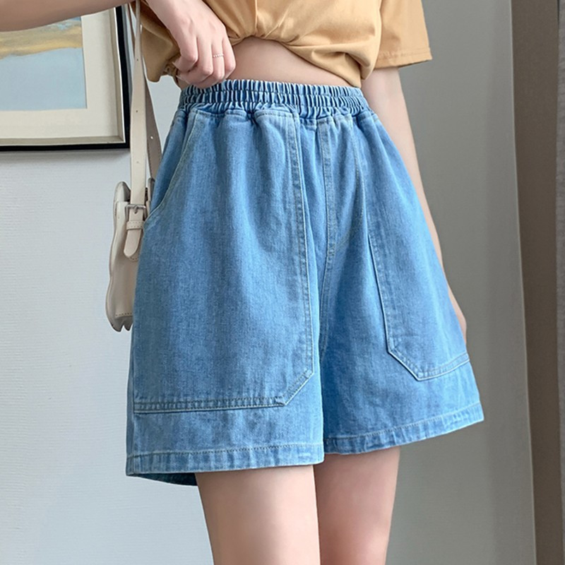 Ležerne traper kratke hlače visokog struka Novi dolazak Ljeto 2024 Jednostavan stil Jednobojne osnovne labave ženske tanke kratke traperice W1713