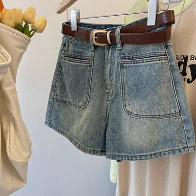 Nove traper kratke hlače visokog struka za žene široke 2024. Retro široke hlače ravnih nogavica Ženske minimalističke plave traperice s džepovima