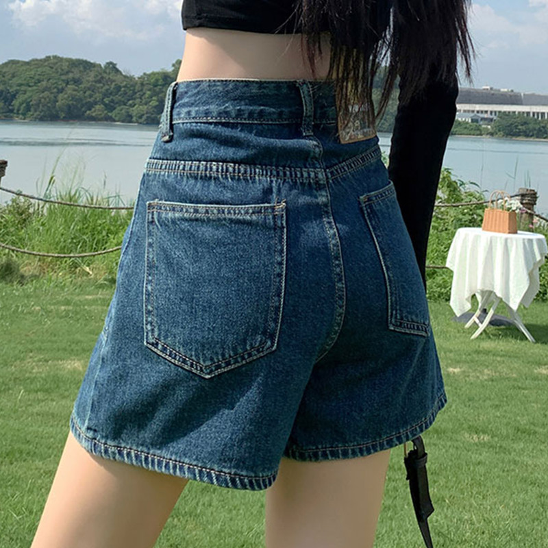 Nove traper kratke hlače visokog struka za žene široke 2024. Retro široke hlače ravnih nogavica Ženske minimalističke plave traperice s džepovima