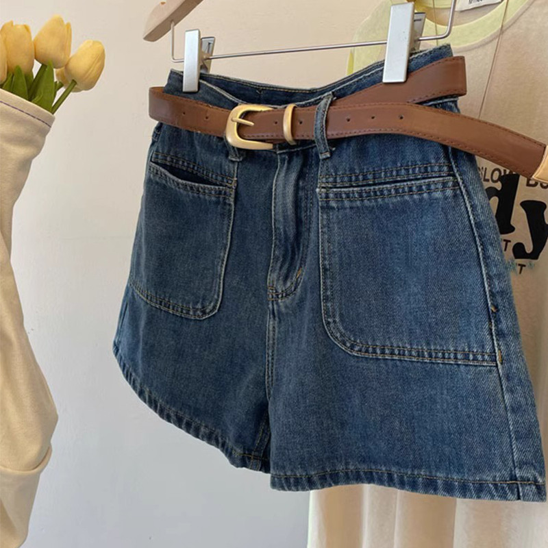 Nove traper kratke hlače visokog struka za žene široke 2024. Retro široke hlače ravnih nogavica Ženske minimalističke plave traperice s džepovima