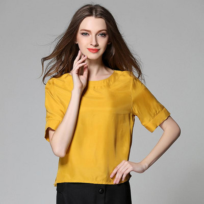 Női O-nyakú 30% selyem ingek Női nyári Hedging Laza vékony, lélegző blúz Lady tavaszi felsők Chemise La camisa Arriba felső