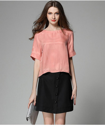 Női O-nyakú 30% selyem ingek Női nyári Hedging Laza vékony, lélegző blúz Lady tavaszi felsők Chemise La camisa Arriba felső