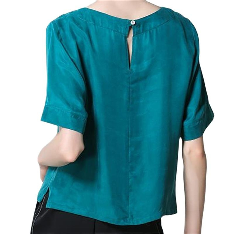 Női O-nyakú 30% selyem ingek Női nyári Hedging Laza vékony, lélegző blúz Lady tavaszi felsők Chemise La camisa Arriba felső