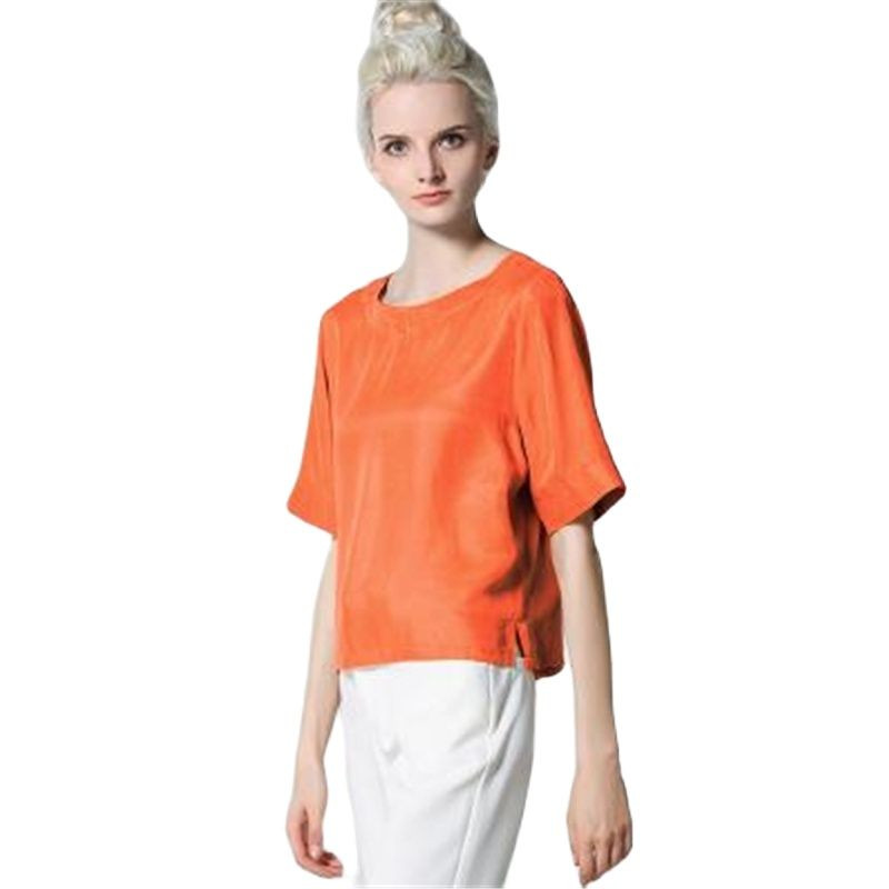 Női O-nyakú 30% selyem ingek Női nyári Hedging Laza vékony, lélegző blúz Lady tavaszi felsők Chemise La camisa Arriba felső