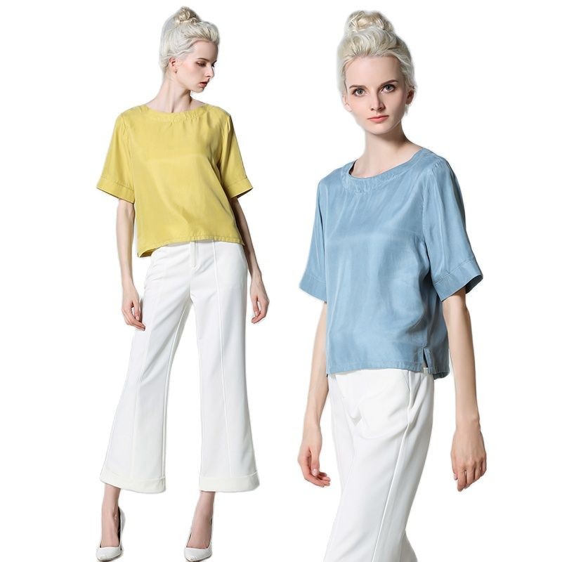 Női O-nyakú 30% selyem ingek Női nyári Hedging Laza vékony, lélegző blúz Lady tavaszi felsők Chemise La camisa Arriba felső