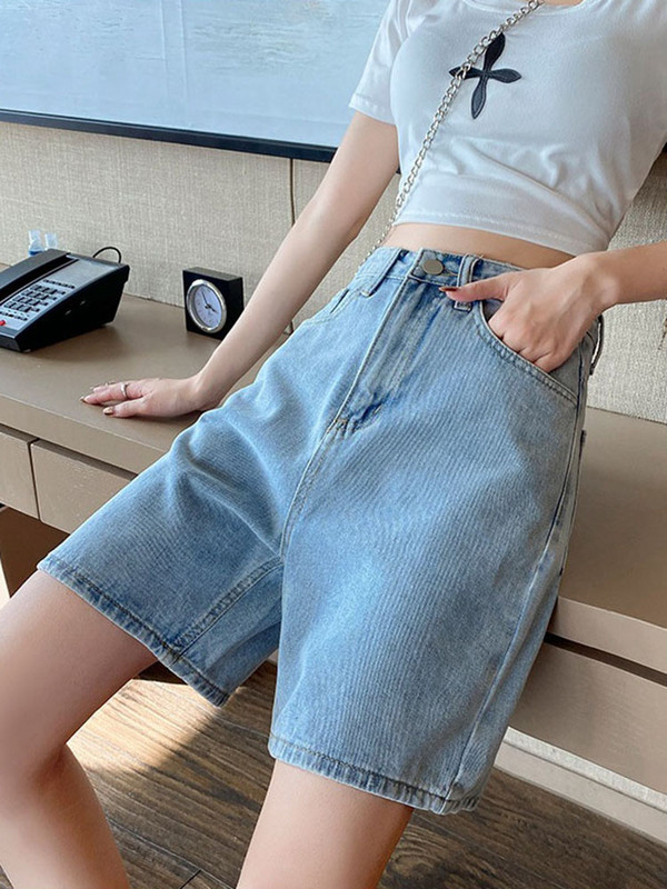 Ljetne tanke vrećaste traper kratke hlače do pola dužine, korejske vintage kratke hlače visokog struka, ženske ulične hlače, ležerne hlače Cortos