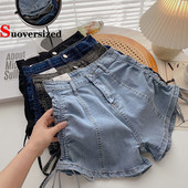 Seksi jeans kratke korejske ljetne kratke traper hlače visokog struka sa strane, ženske hlače s tankim šik dizajnom A-podstava Cortos Novo