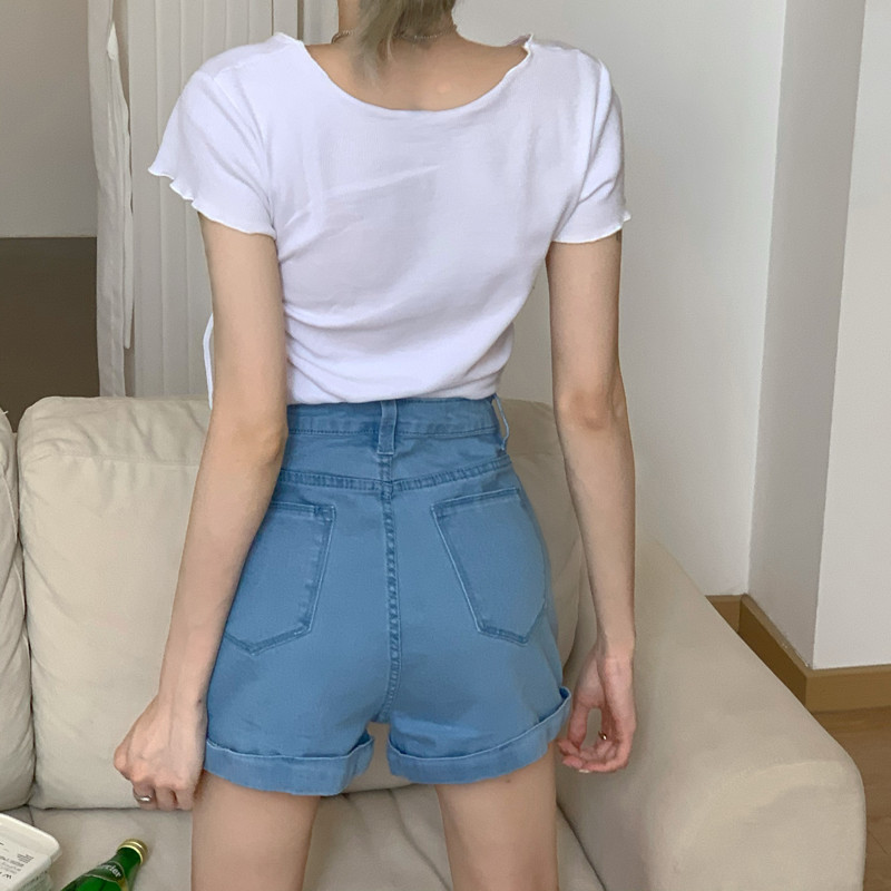 Női csuklós farmer rövid nadrág alkalmi magas derekú farmer rövidnadrág női ruházat, nyári zseb 2024