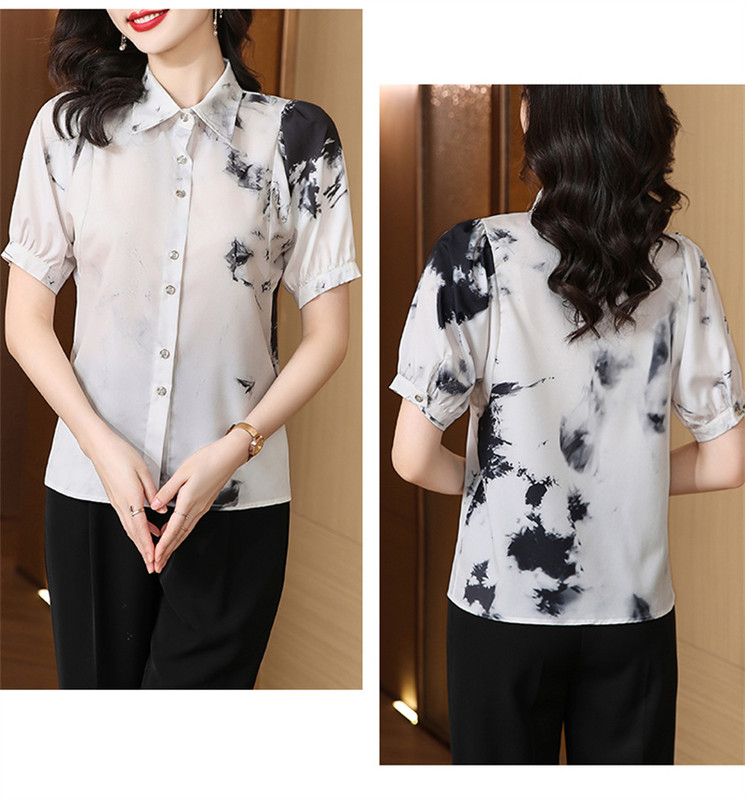 FANIECES S-4XL Ljetne košulje i bluze Ženske kratke rukave Vintage Tie dye Print Office Lady Košulja od šifona Top majice