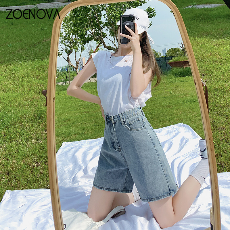 ZOENOVA Harajuku Street, vienkārši, vaļīgi sieviešu džinsi 2024. gada pavasara vasaras mode, jauna daudzpusīga bikses ar augstu vidukli līdz ceļgalam, platas kājas