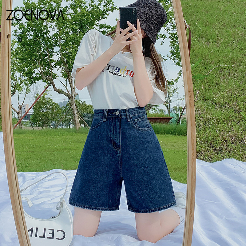 ZOENOVA Harajuku Street, vienkārši, vaļīgi sieviešu džinsi 2024. gada pavasara vasaras mode, jauna daudzpusīga bikses ar augstu vidukli līdz ceļgalam, platas kājas