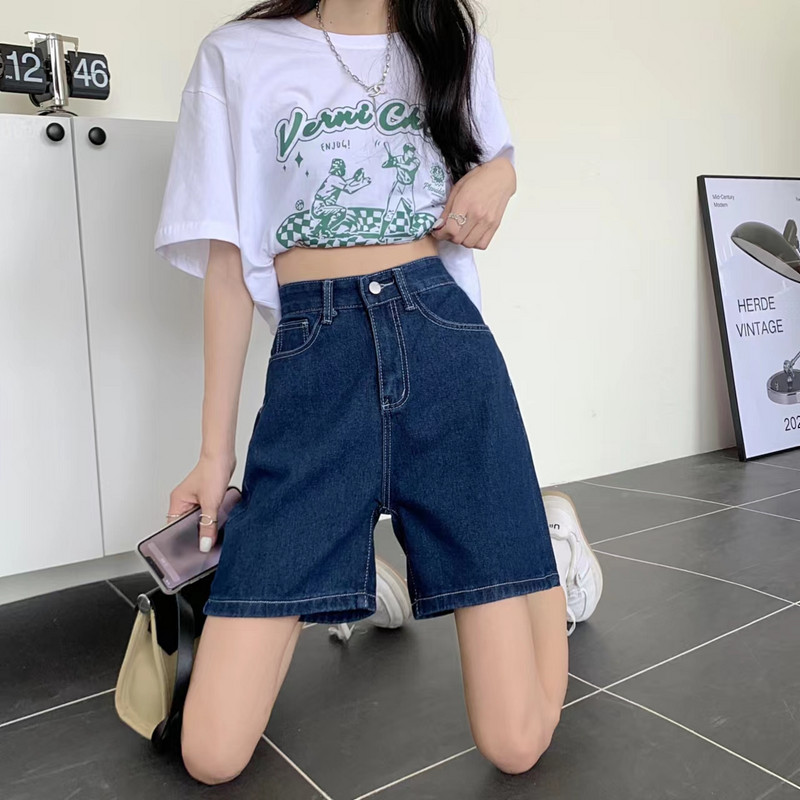 Ljetne traper kratke hlače za žene Korejske kratke hlače visokog struka širokih nogavica Streetwear Plave široke ležerne traper kratke hlače Ženske