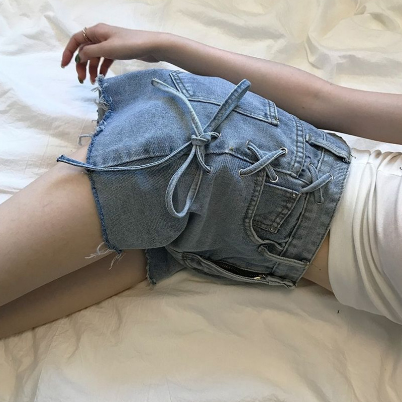 S-5XL Šorti Sieviešu džinsa ikdienišķa pārsējs Unikāls korejiešu stila augsts viduklis Modes bantītes dizains Elegans vasaras universāls ielu apģērbs