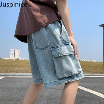 Летни тънки дънкови шорти Мъжки изчистени модни свободни ежедневни спортни панталони с пет точки Мъжки долнища Мъжки дрехи