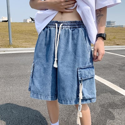 Ljetne kratke traper hlače, muške jednostavne modne široke ležerne sportske hlače na pet točaka, muški donji dio, muška odjeća