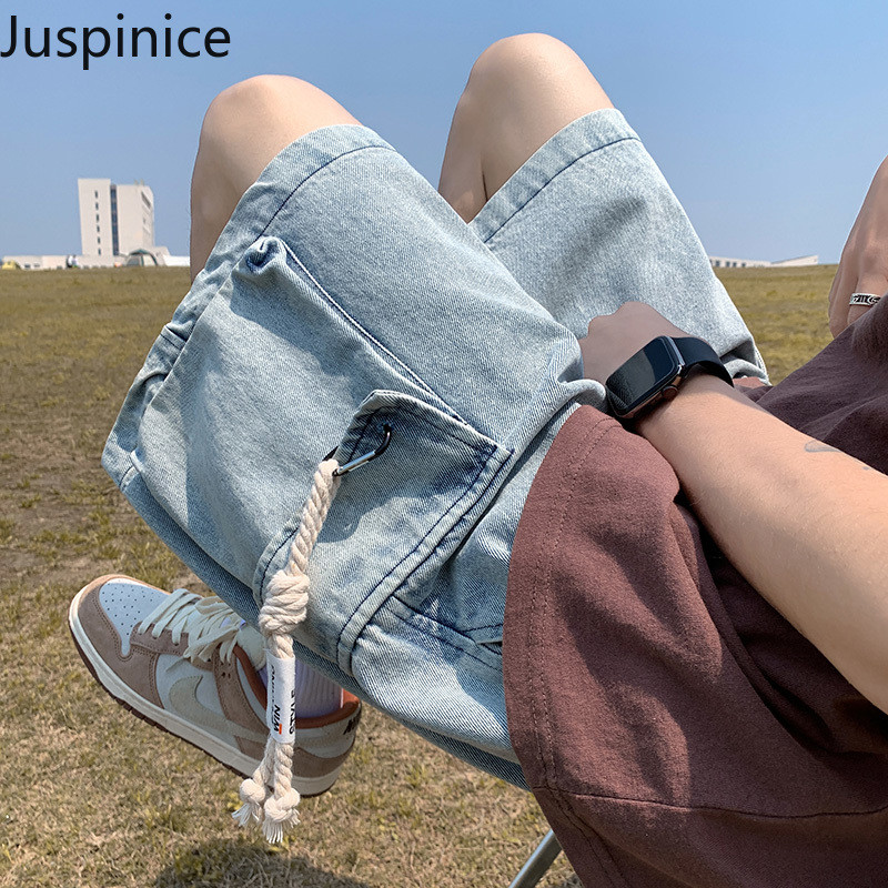 Ljetne kratke traper hlače, muške jednostavne modne široke ležerne sportske hlače na pet točaka, muški donji dio, muška odjeća